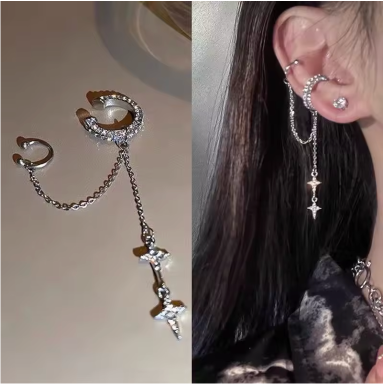 1Pc 2024 Fashion Minilist No Piercing Ear Cuff Earrings for Woman Fake Piercing Tassel Star Ear Clips Earrings for Women Jewelry