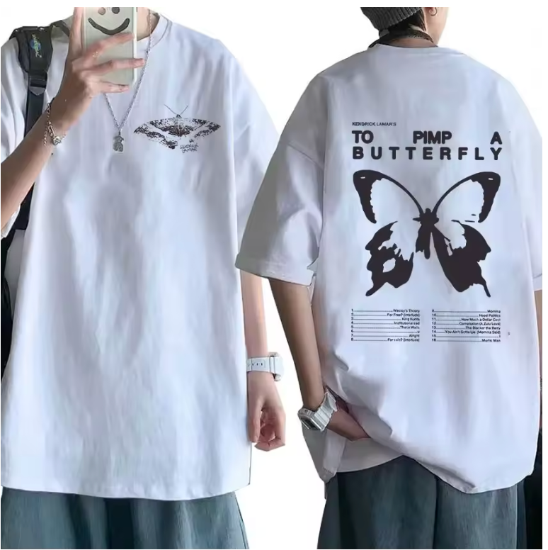 Kendrick Lamar To Pimp A Butterfly Graphic T Shirt Men's Rapper Hip Hop Trend Streetwear T-shirt Unisex Cotton Oversized Tees 24