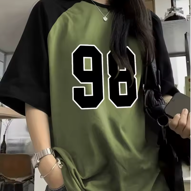 98 Graphic Women's T-Shirt Girls Plus Size Everyday Tops Ladies Creative Streetwear Crew Neck T-Shirt Casual Loose Comfort Tops