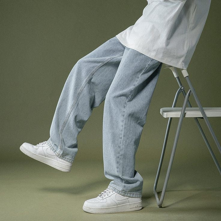 Comfy Fashion Daily Holiday Men Trousers Pants Student Summer Wide-leg Baggy Jeans Casual Cotton Blend Elastic