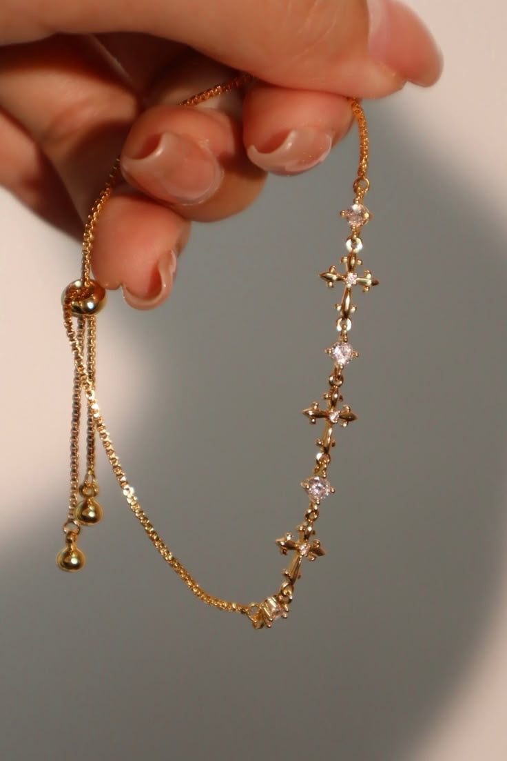 Cute Things Commin 18K Real Gold Plated Multi Diamond Cross Bracelet
