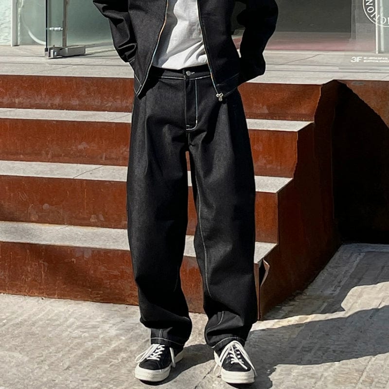 Ouzey 11058 Black Wide Straight Denim Jeans