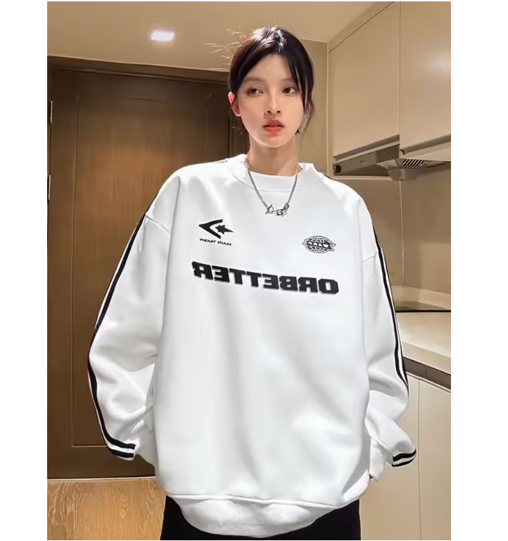 Sweatshirts Men's Cotton Locomotive Sweater Women Spring Autumn Loose Round Neck Long Sleeves Letter Casual Tops Pullover