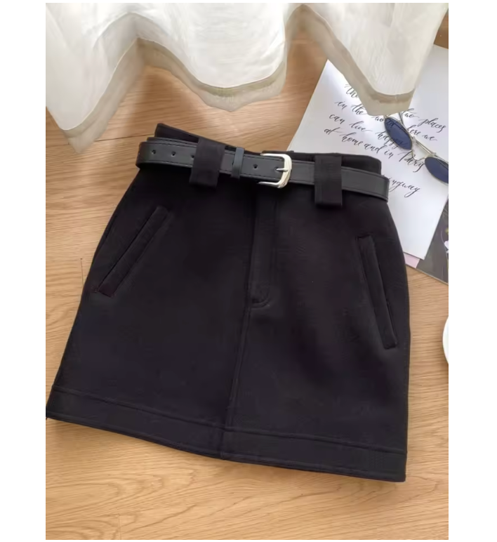 Vintage Woolen Skirt Women 2024 Belted Pockets High Waisted Streetwear Anti-emptied Wrapped Solid A-line Skirts Autumn Dropship