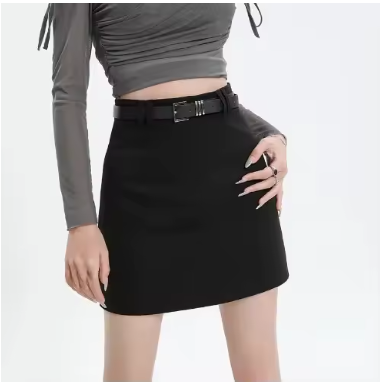 Slimming Mini Dress High-Waisted Grey Women's Spring Summer Smooths Your Silhouette Exposure-Proof Character Skirt