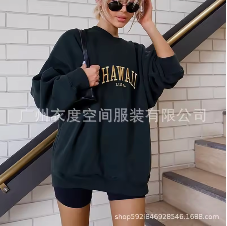 2020 New Fashionable Sweatshirt Women's Black Letter Print Amazon Independent Station Explosion Style Autumn/Winter Season