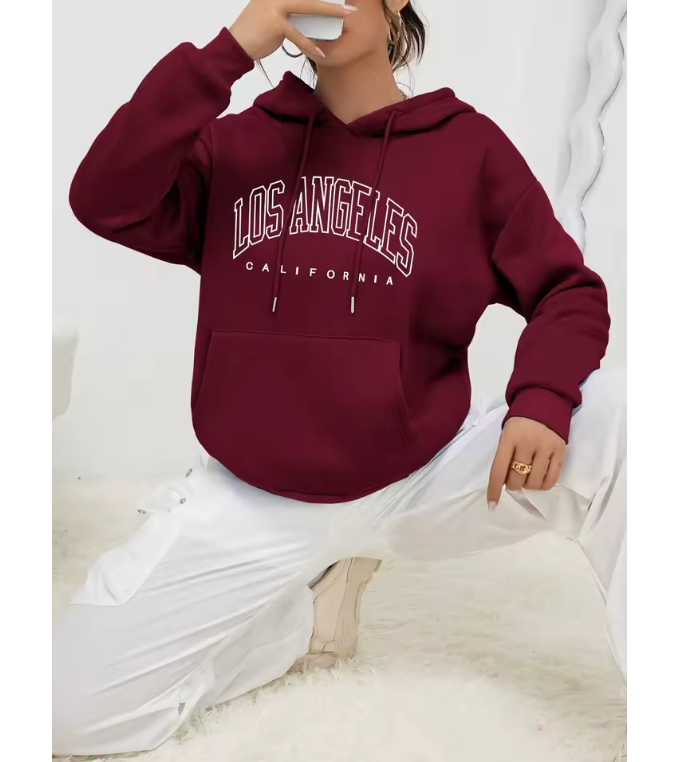 Women's Hoodies Los Angeles California Letter Printing Pocket Hoodie Casual Oversize Long Sleeve Clothes New In sweatshirts