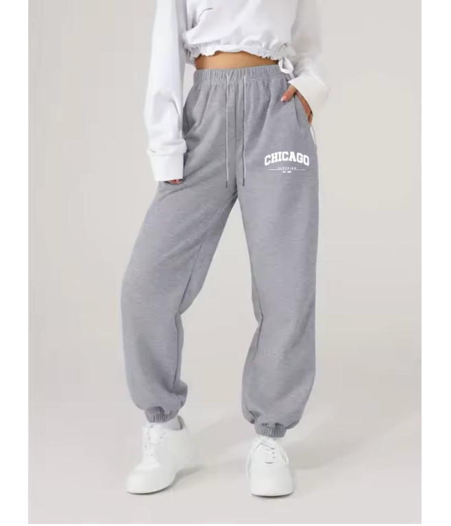 Women's 2024 Summer New Casual Sports Pants Fashion City English Print Pattern Summer Personalized Drawstring Pants