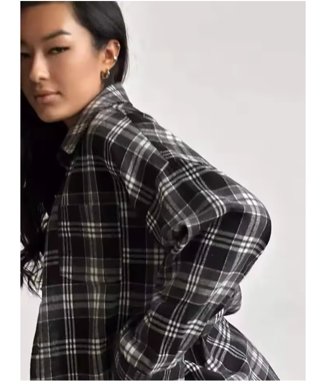 Women Vintage Long Sleeve Shirt Oversized Plaid Shirt Autumn Winter Fashion Loose Lapel Pocket Shirt Fit Blouse Korean Style