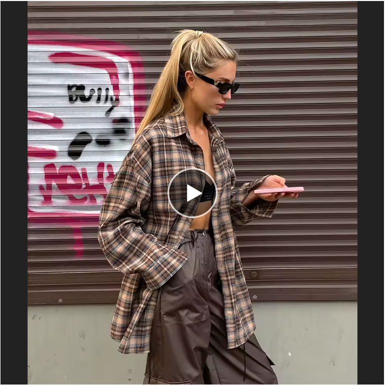 Spring Autumn Vintage Plaid Checkered Shirt Women's Long Sleeve Blouse Loose Single Breasted Casual Shirt