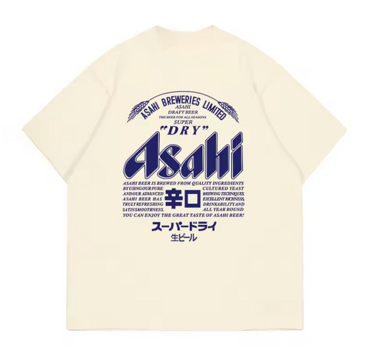 2025 Japan Asahi Beer T-shirt Summer Unisex Wear with American Retro Loose Casual Cotton Short-sleeved Clothes