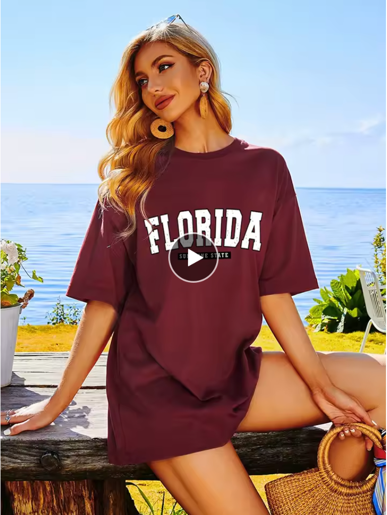 Florida Sunshine State USA City Classic Letter Pattern T-Shirts For Women Loose Oversized Clothing 100% Cotton Streetwear Tshirt