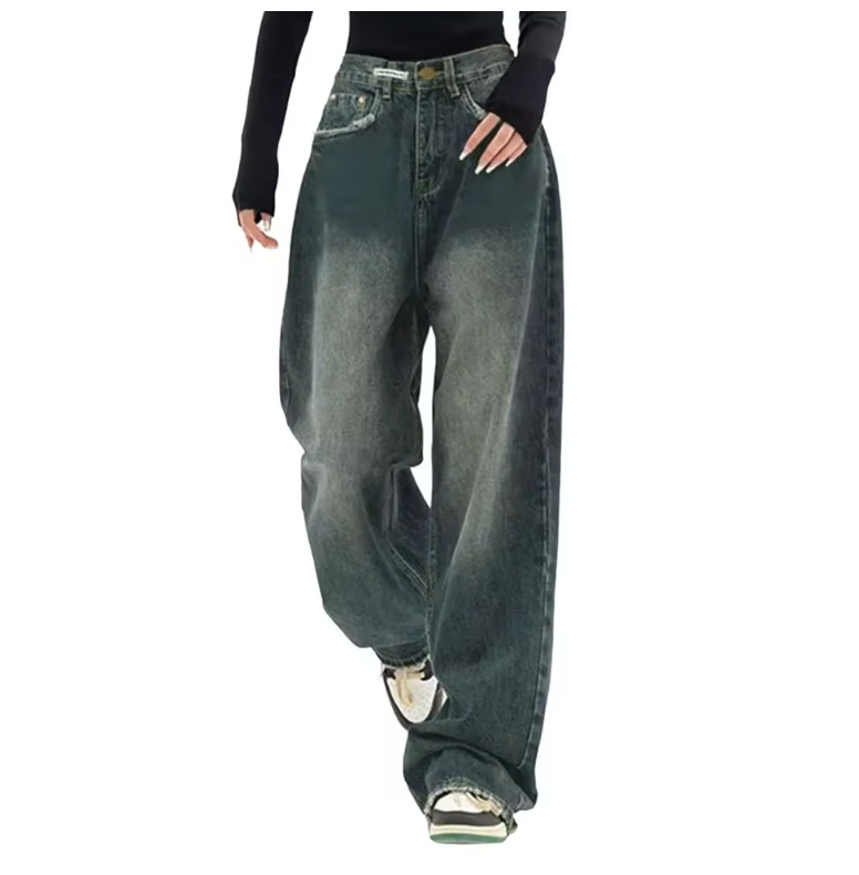 E Girl Style Streetwear Fashion Vintage Denim Jeans Women Baggy Jeans Trousers With High Waist Loose Straight Leisure Trousers