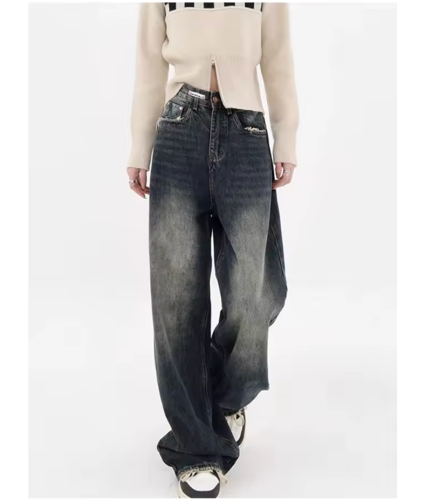 Harajuku Y2K Loose Jeans Women's Streetwear Retro Fashion High Waisted Pants High Street Loose Wide Leg Denim Pants Women