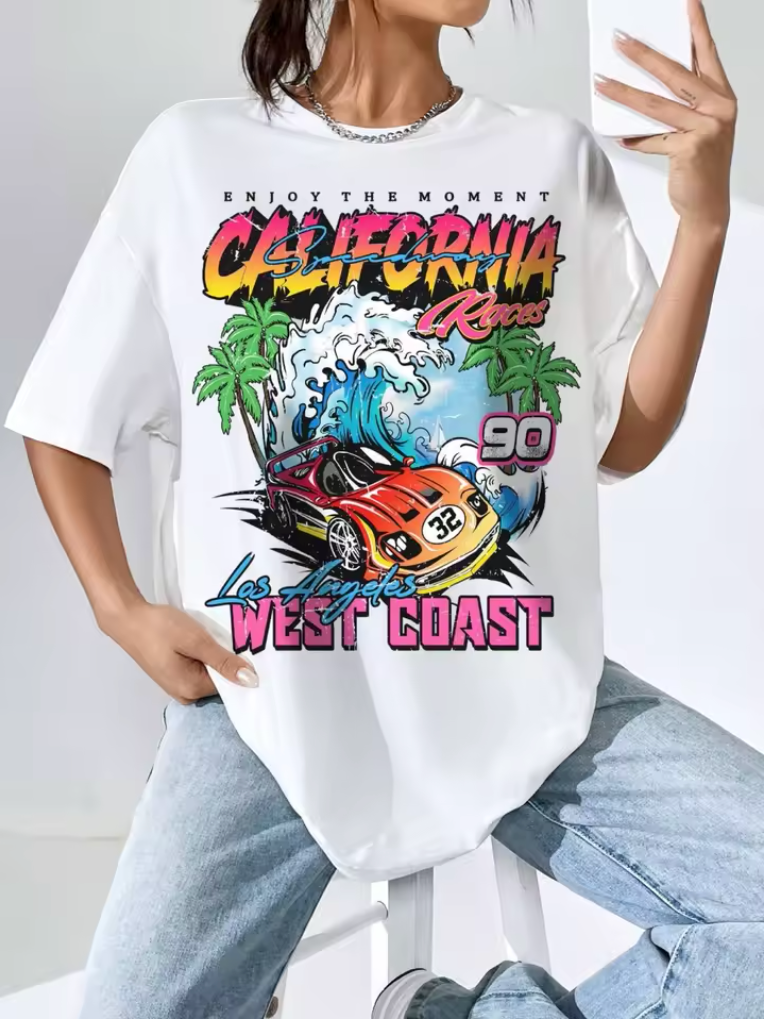 Los Angeles, California West Coast Car Women T Shirts Breathable Summer T-Shirt Street Tees Clothing O-Neck Cotton Short Sleeve