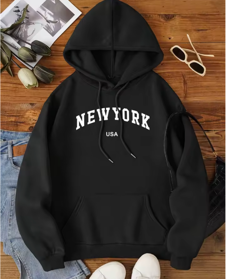 New York Usa City Letter Graphic Sweatshirt Men Women Loose Fleece Hoodie Pullover Hoodies Crewneck Pocket Clothes Couple New