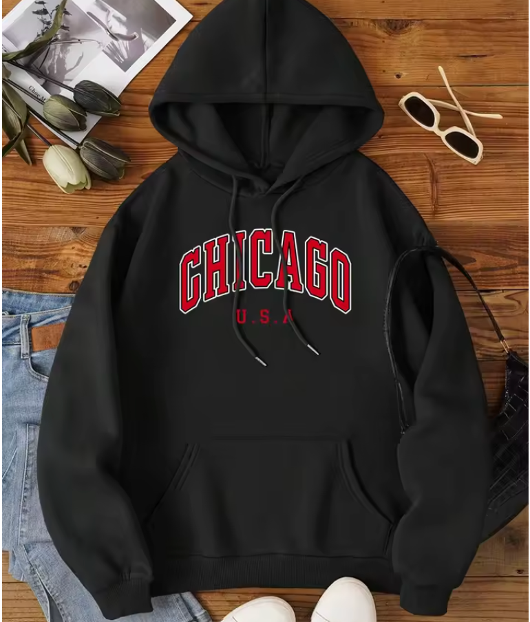 Chicago Usa City Letter Graphic Men Women Clothing Autumn Fleece Streetwear Pattern Loose Sweatshirt Warm Autumn Couple Hoodies