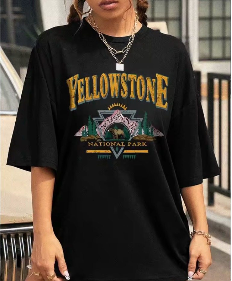 Yellow Stone Cartoon Printing Women T-Shirt Soft Casual Short Sleeve Street Fashion T Shirts Sports Breathable Shirt Female