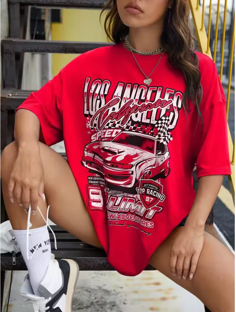 Los Angeles Auto Race Personality Graphic Women Tshirts Casual Cotton Tee Clothes Loose Street Tee Shirtfashion Soft Tops Female