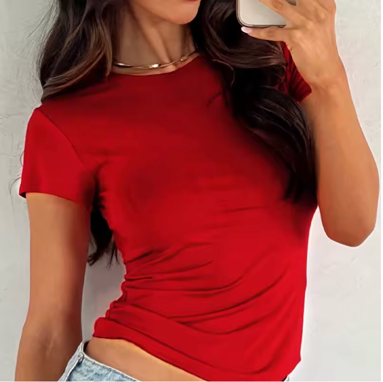 Sexy T-shirt Solid New Women Summer Streetwear Fashion O-Neck Short Sleeve Top Simple Basic Versatile Female Casual Slim T-shirt