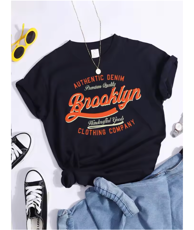 Letter, Brooklyn, New York City, Usa T-Shirt Original Street Tshirts Harajuku Trend Tshirt Niche Design Individual Women Tshirt