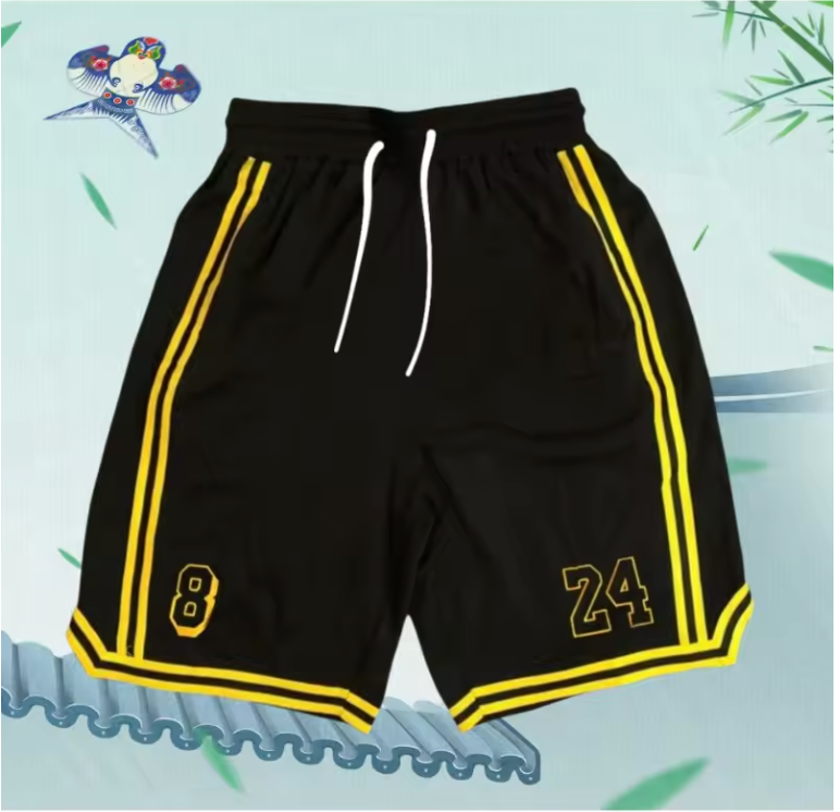New Summer Men's Shorts Black And Yellow Patchwork No.8 And 24 Basketball Pants Casual Fitness Jogging Street Ball Sweatpants