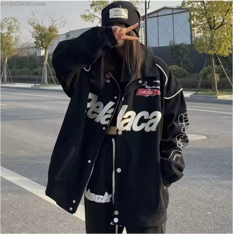 Y2k Women's Bomber Jacket Black Motorcycle Jacket Fashion New In Outerwears Couple Female Hip Hop Grunge Hoodie Yk2 Korean Trend
