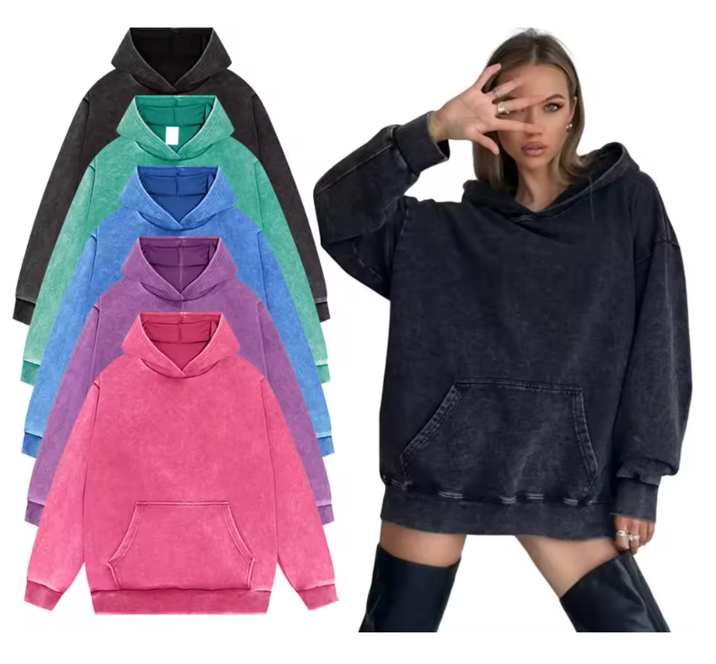 Five Colors Women Vintage Washed Hoodie 100%Cotton Casual Hoody Comfort Loose Hooded Autumn Warm Fleece Tops Hip Hop Cultural