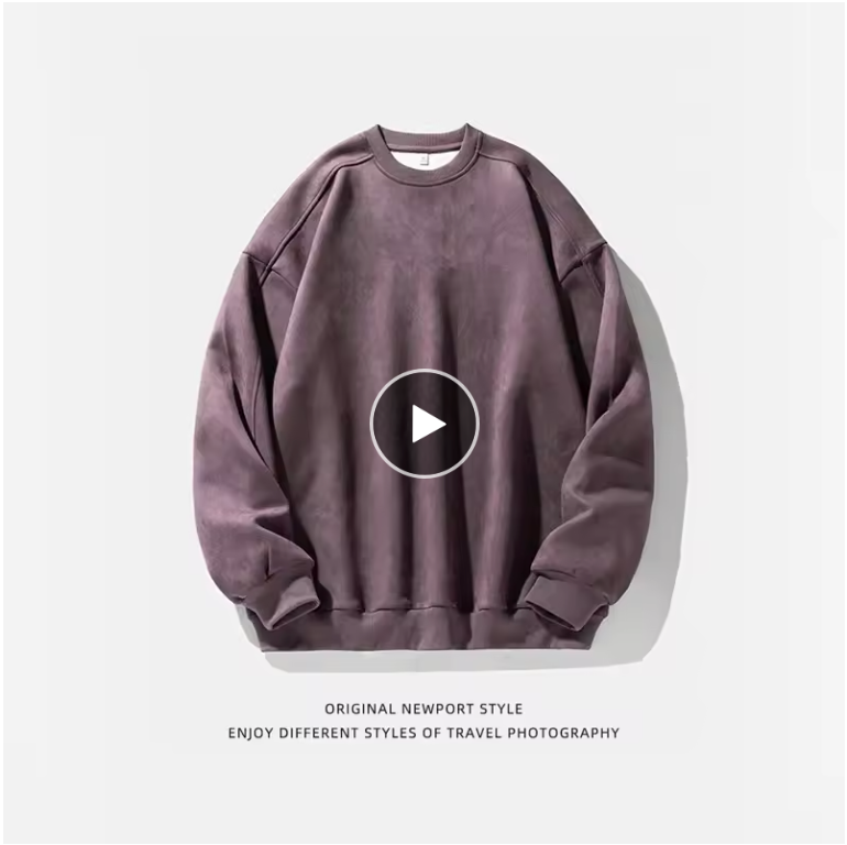 TFETTERS Brand Purple Sweatshirt Mans Suede O Neck Autumn Winter Baggy Men Sweatshirts Casual Long Sleeve 2025 New Male Tops