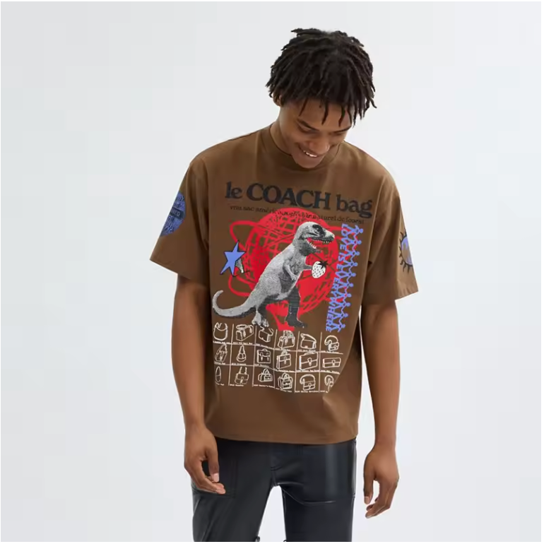 Luxury Brand COA 2025 Spring and Summer Tyrannosaurus Rex Print New Daily Travel Sports Fitness Men and Women The Same T-shirt