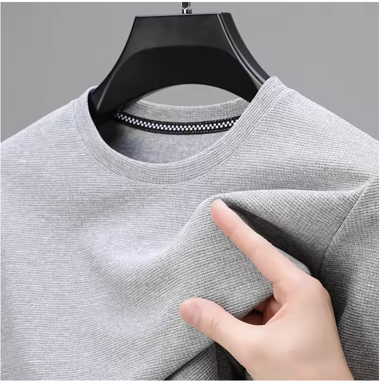 New Men's Business Casual Long Sleeved Solid Color Round Neck T-shirt for Autumn Winter Comfortable Fashionable Versatile Top