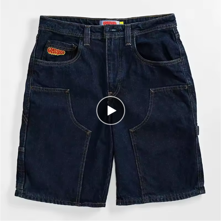 Summer Empyre Dark Blue Skateboard Denim Shorts Patchwork Embroidery Loose Jeans Wide Leg Pants Hip-Hop Rock Street New Pants