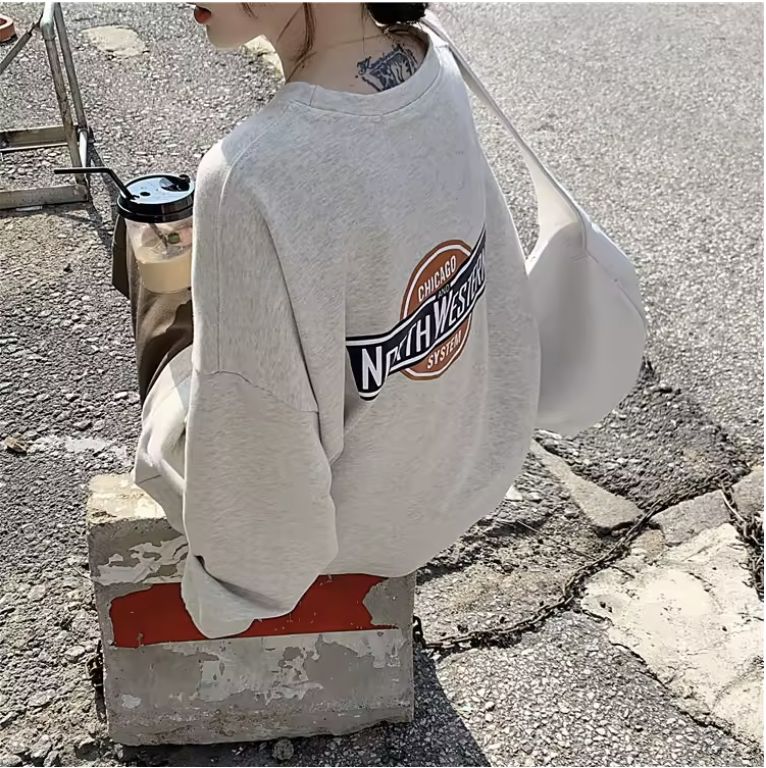 Autumn Thin Pullovers Casual Sweatshirt 2024 Women Loose Round Neck Sweatshirt Vintage Long Sleeve Printed Sweatshirt