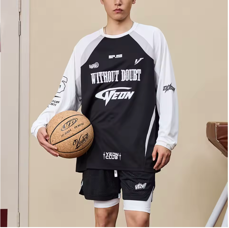 Thin Long Sleeve Sport Basketball Shirt for Men Teenager Breathable Mesh Quick Dry Athletic Workout Jersey